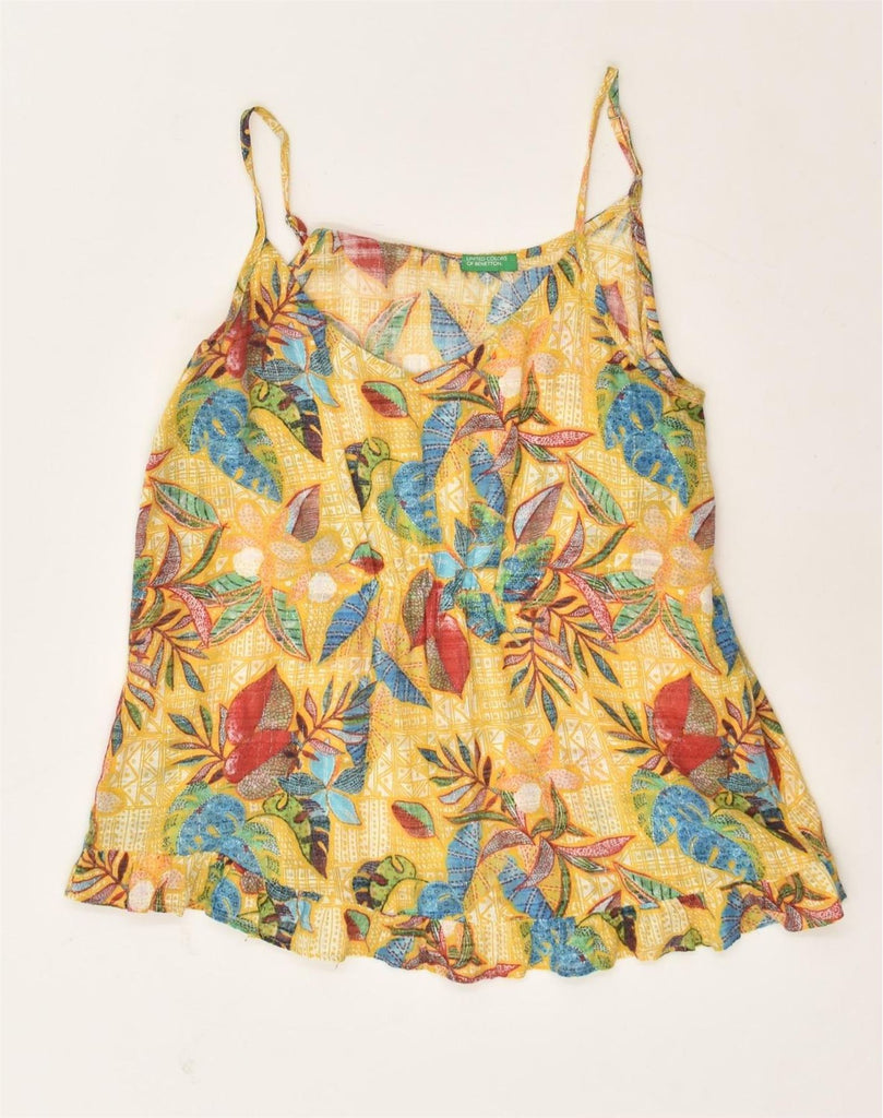 BENETTON Womens Cami Top UK 10 Small Yellow Floral | Vintage Benetton | Thrift | Second-Hand Benetton | Used Clothing | Messina Hembry 