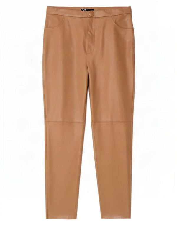 Zara Womens Skinny Faux Leather Trousers 2XL W40 L27 Beige Polyurethane