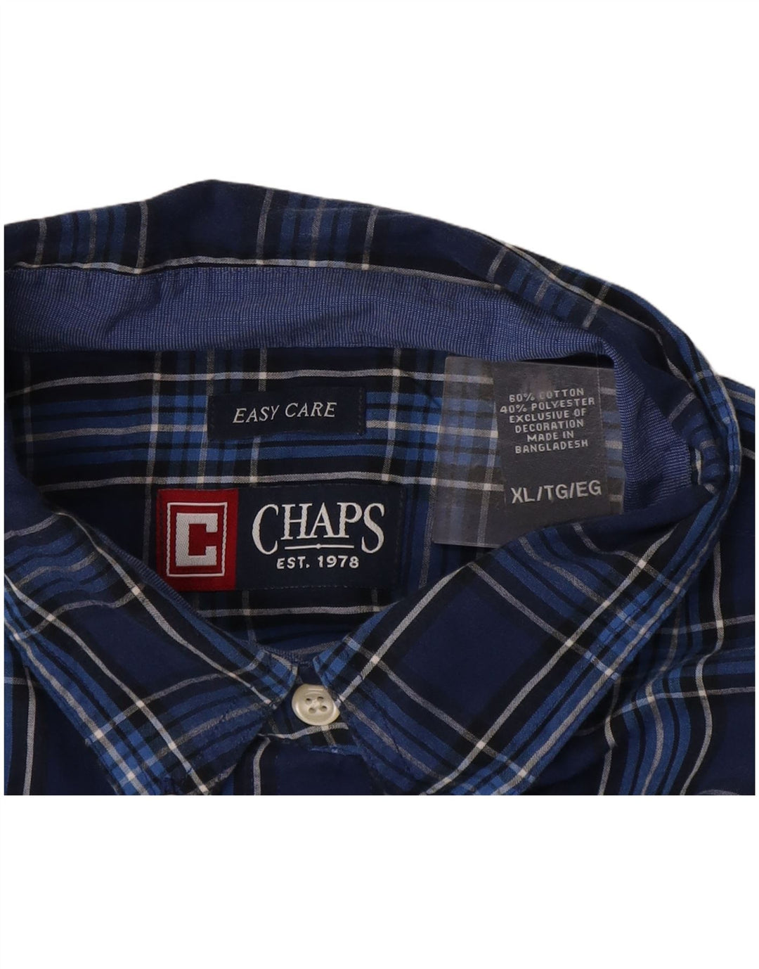 Chaps Mens Easy Care Shirt XL Navy Blue Check Cotton