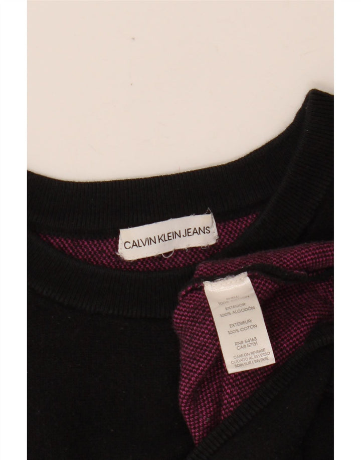 CALVIN KLEIN JEANS Womens Crop Sweatshirt Jumper UK 14 Medium Black