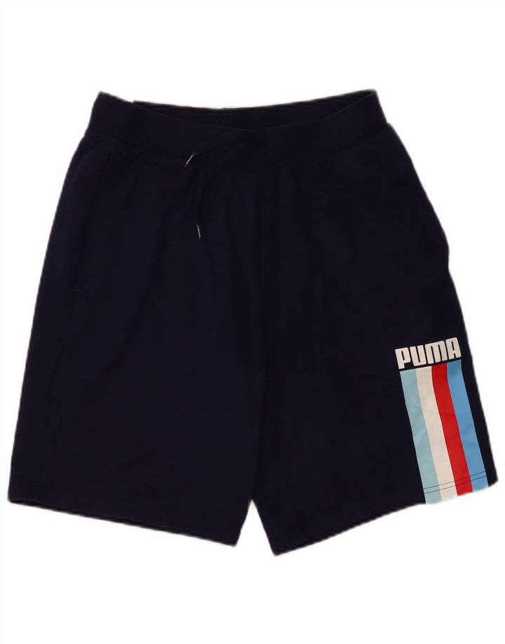 PUMA Mens Graphic Sport Shorts Medium  Navy Blue Cotton