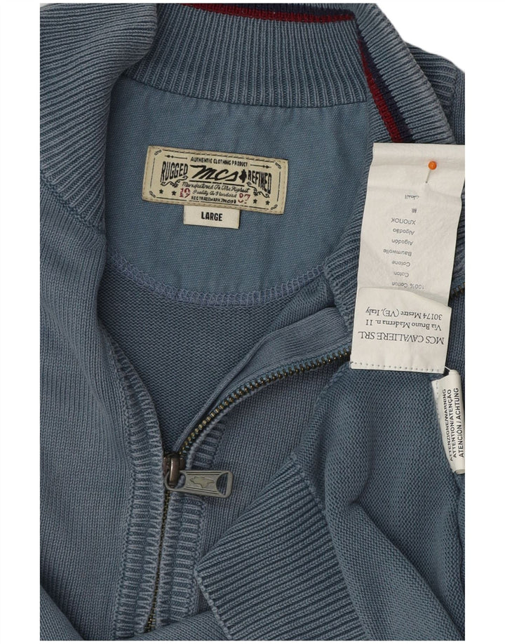 MARLBORO CLASSICS Mens Zip Neck Jumper Sweater Large Blue Cotton