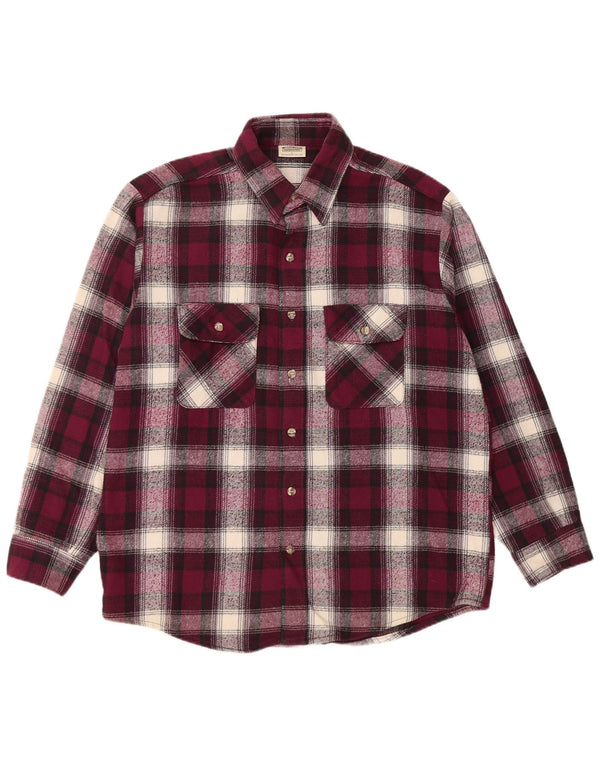 Vintage Mens Flannel Shirt Large Burgundy Check Cotton