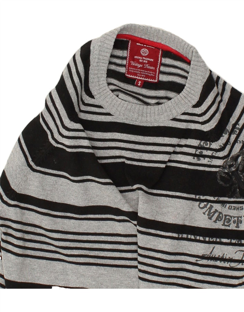 JACK & JONES Mens Boat Neck Jumper Sweater Small Grey Striped Cotton | Vintage Jack & Jones | Thrift | Second-Hand Jack & Jones | Used Clothing | Messina Hembry 