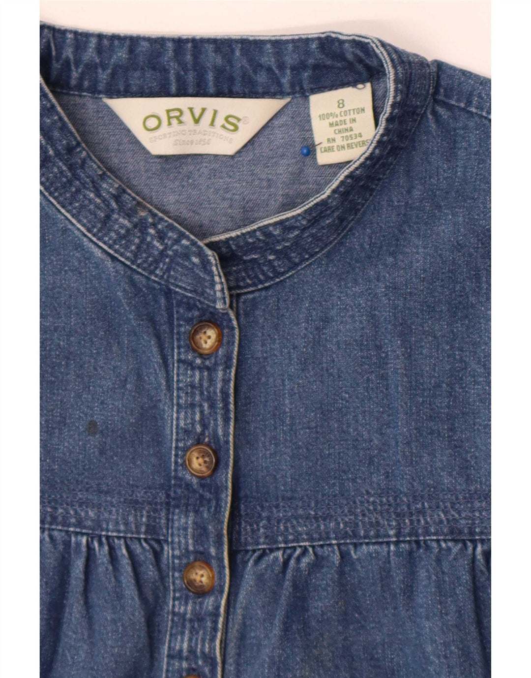 Orvis Womens 3/4 Sleeve Denim Dress US 8 Medium Blue Cotton