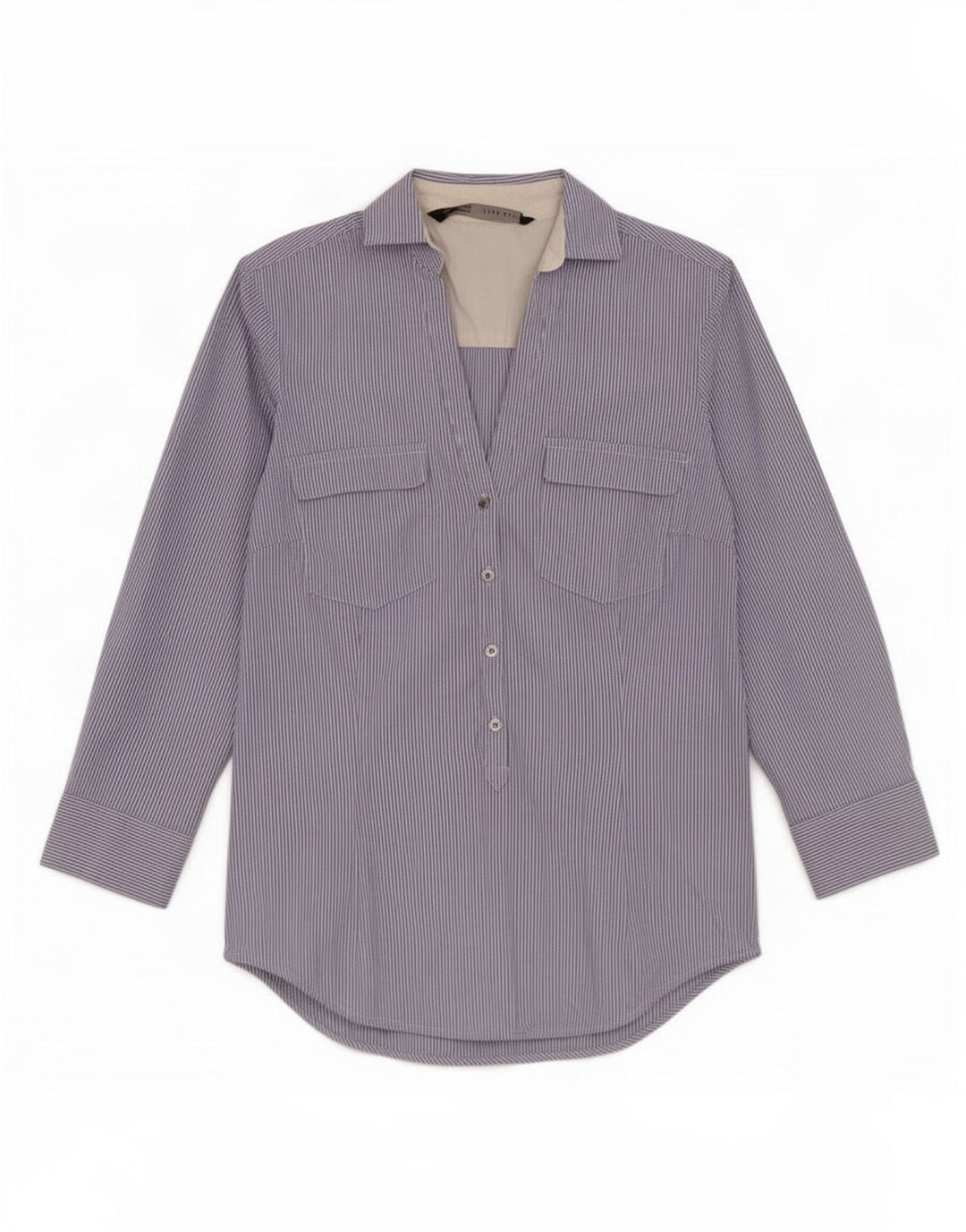 Zara Womens 3/4 Sleeve Pullover Shirt UK 6 XS Blue Pinstripe