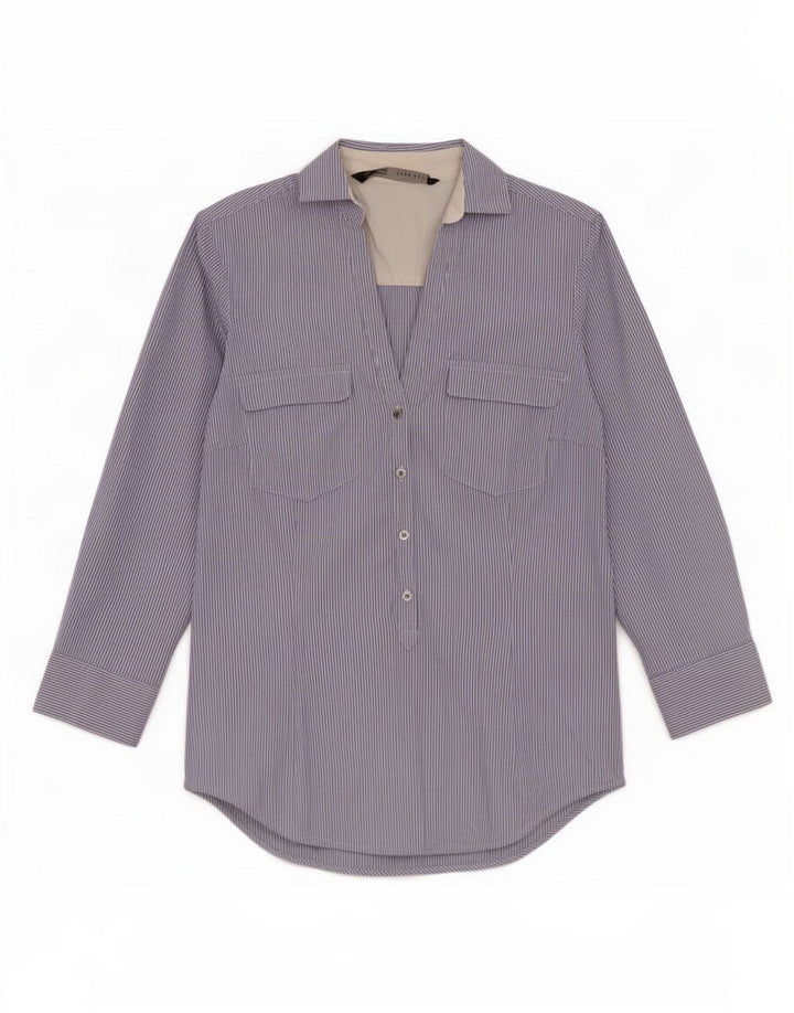 Zara Womens 3/4 Sleeve Pullover Shirt UK 6 XS Blue Pinstripe