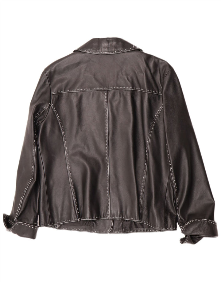 Nine West Womens 3 Button Leather Blazer Jacket UK 16 Large Black Leather