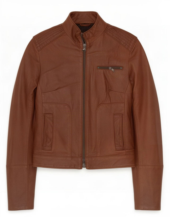 Vintage Womens Leather Racer Jacket IT 44 Medium Brown