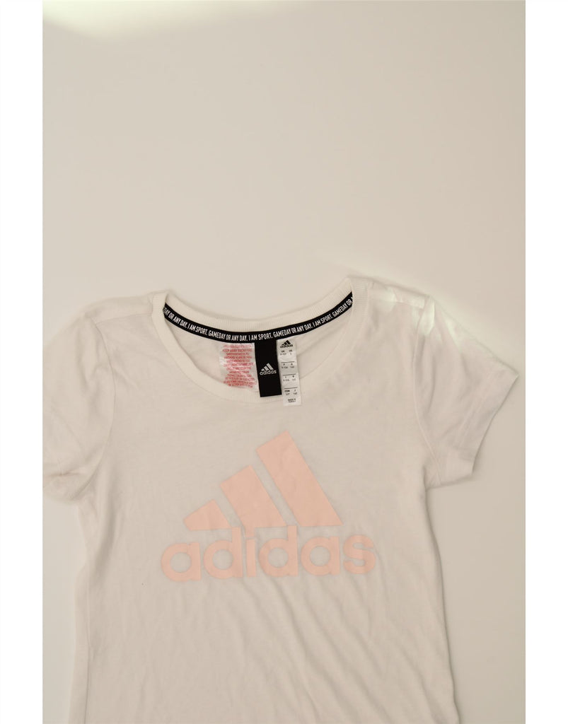 ADIDAS Girls Graphic T-Shirt Top 9-10 Years White Polyester Vintage Adidas and Second-Hand Adidas from Messina Hembry 