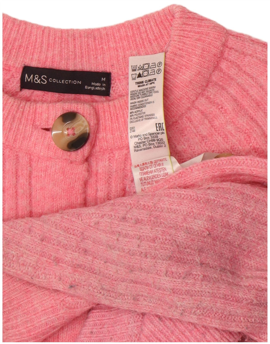 Marks & Spencer Womens Crop Cardigan Sweater UK 14 Medium Pink Acrylic