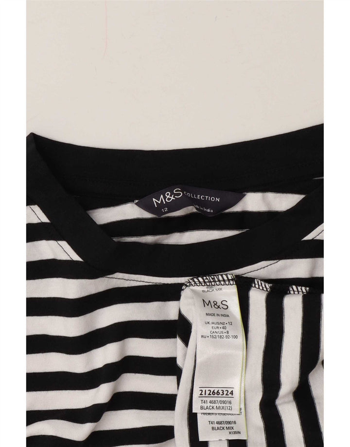 Marks & Spencer Womens Top Long Sleeve UK 12 Medium White Striped Nautical