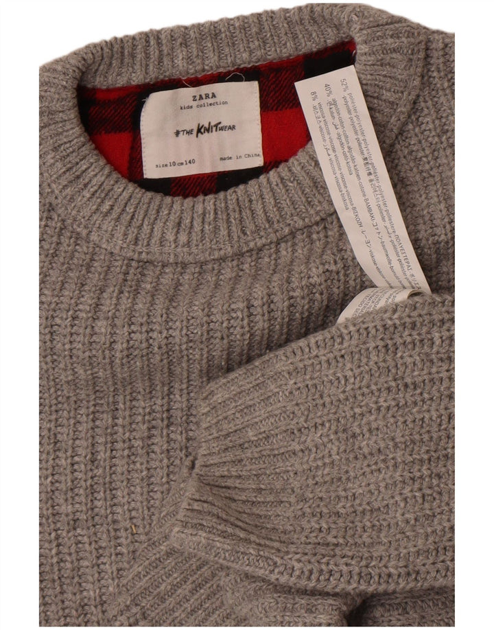 Zara Boys Boat Neck Jumper Sweater 9-10 Years Grey Polyester