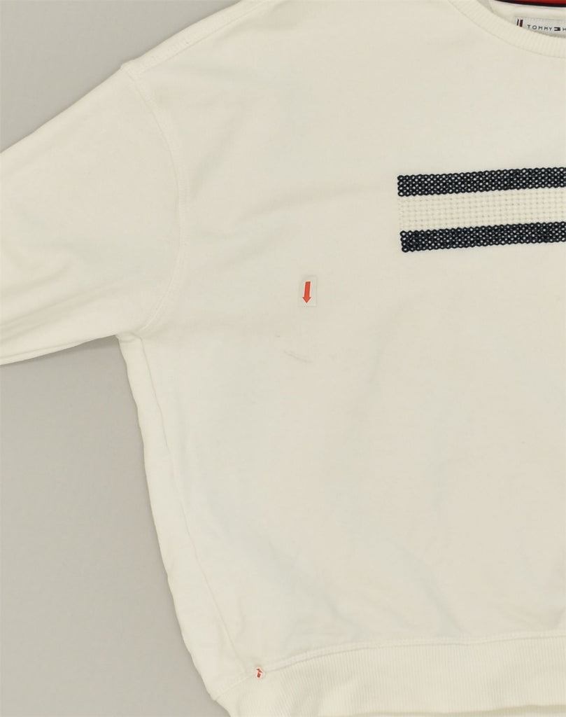 TOMMY HILFIGER Boys Graphic Sweatshirt Jumper 13-14 Years White Cotton | Vintage Tommy Hilfiger | Thrift | Second-Hand Tommy Hilfiger | Used Clothing | Messina Hembry 