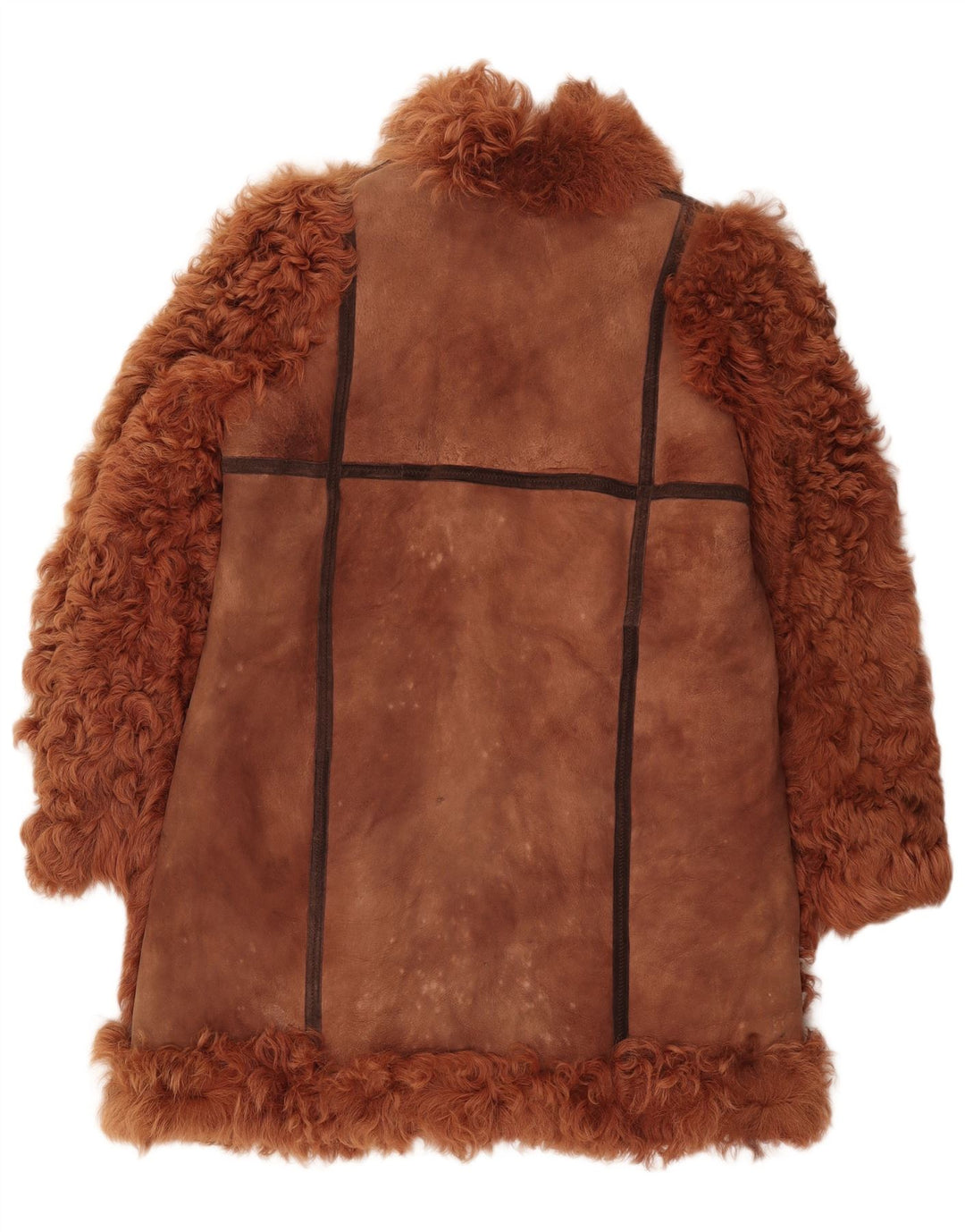 Vintage Womens Front Tie Shearling Coat UK 16 Large Brown