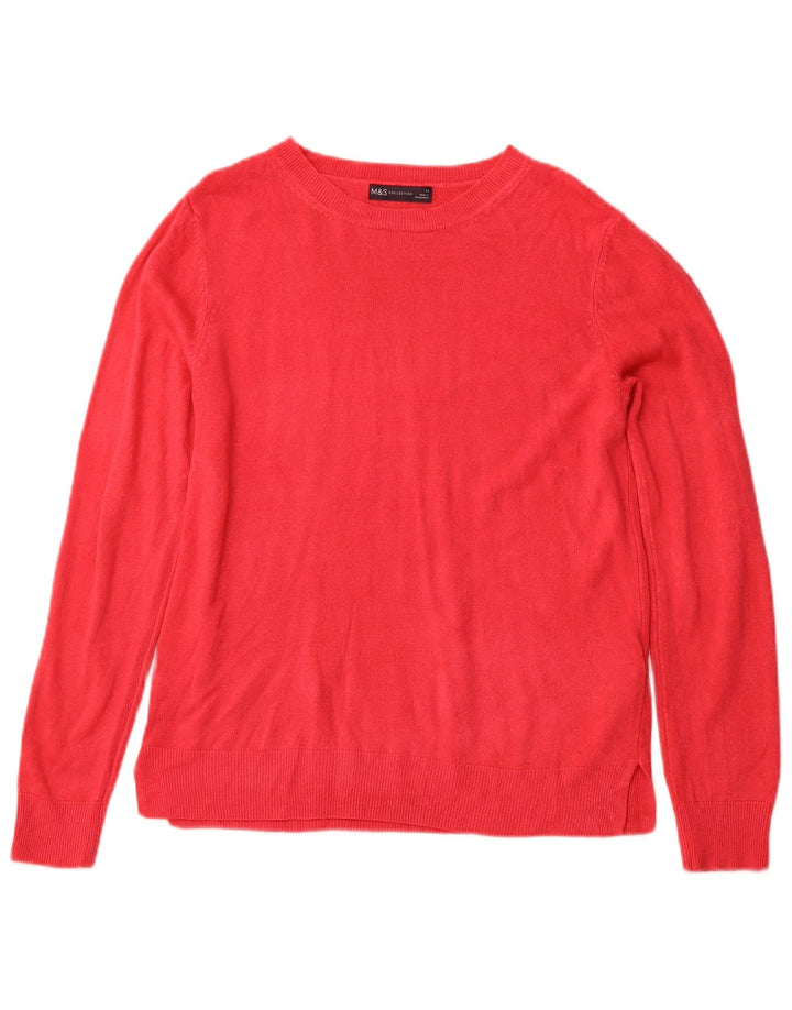 MARKS & SPENCER Womens Boat Neck Jumper Sweater UK 14 Medium Pink Acrylic