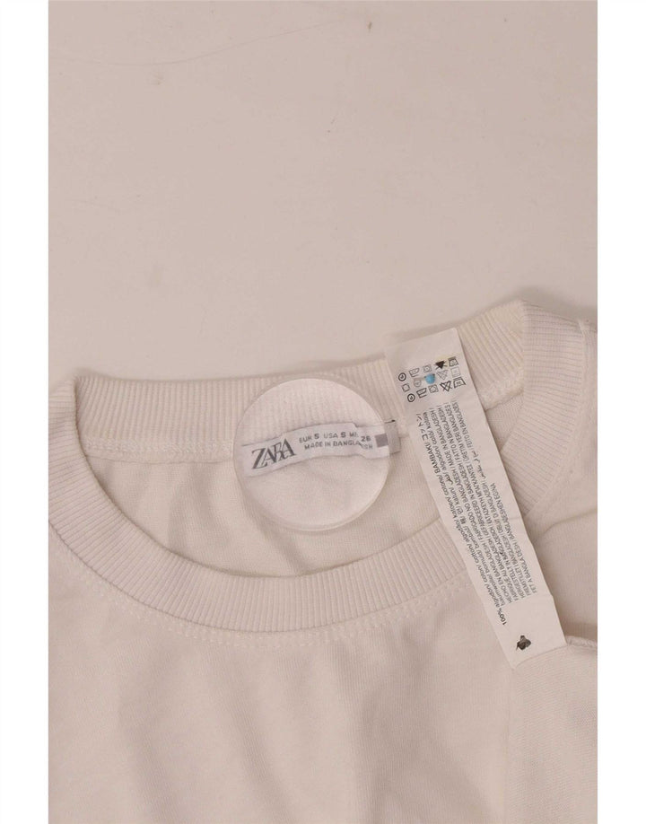 Zara Womens Crop Oversized T-Shirt Top UK 10 Small White Cotton