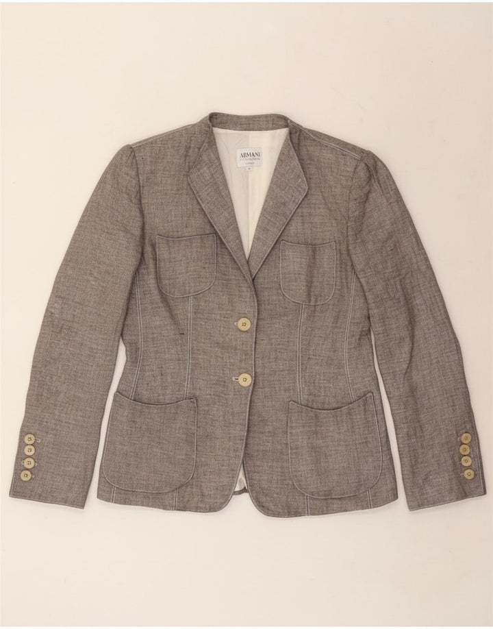 Armani Collezioni Womens 2 Button Blazer Jacket IT 46 Large Grey Linen