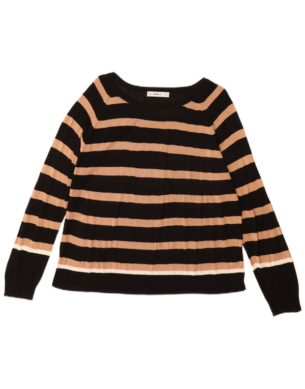 Zara Womens Boat Neck Jumper Sweater UK 16 Large Black Striped