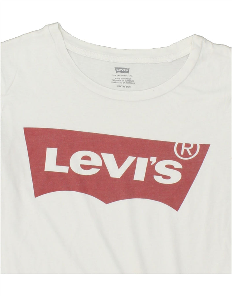 LEVI'S Womens Graphic T-Shirt Top UK 6 XS White Cotton | Vintage Levi's | Thrift | Second-Hand Levi's | Used Clothing | Messina Hembry 