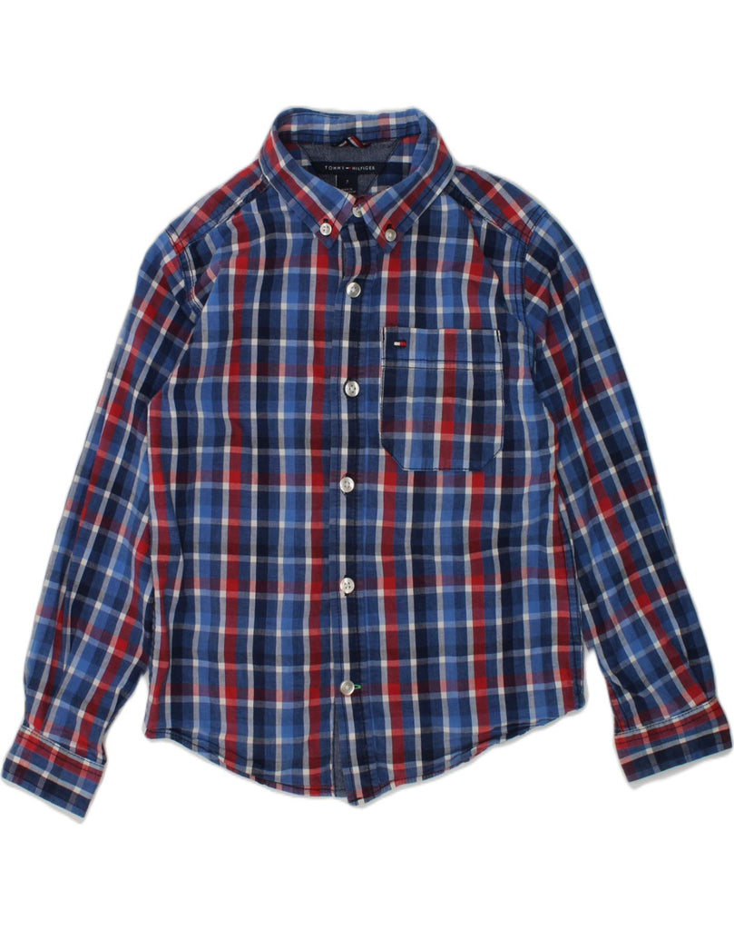 TOMMY HILFIGER Boys Shirt 6-7 Years Blue Check Cotton | Vintage Tommy Hilfiger | Thrift | Second-Hand Tommy Hilfiger | Used Clothing | Messina Hembry 