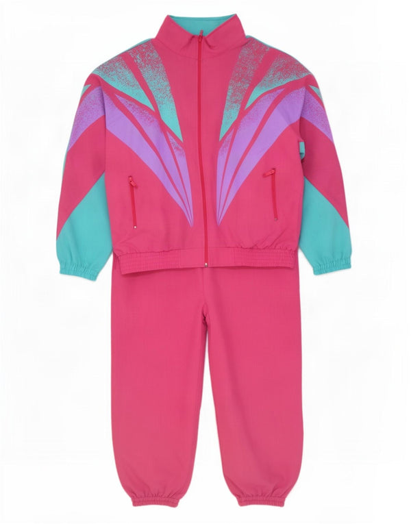 Vintage Womens Oversized Full Tracksuit UK 16 Large Pink Colourblock
