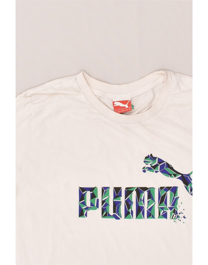 PUMA Mens Graphic T-Shirt Top Medium White | Vintage Puma | Thrift | Second-Hand Puma | Used Clothing | Messina Hembry 