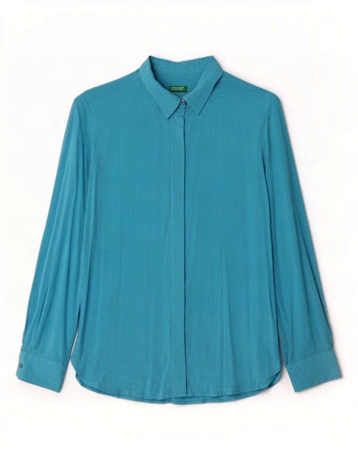 Benetton Womens Shirt UK 10 Small Blue Viscose