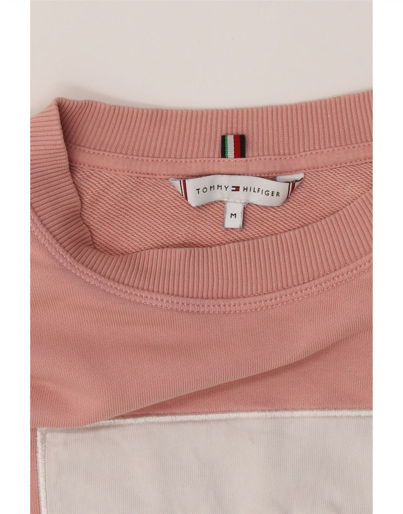 TOMMY HILFIGER Womens Graphic Sweatshirt Jumper UK 14 Medium Pink Cotton Vintage Tommy Hilfiger and Second-Hand Tommy Hilfiger from Messina Hembry 