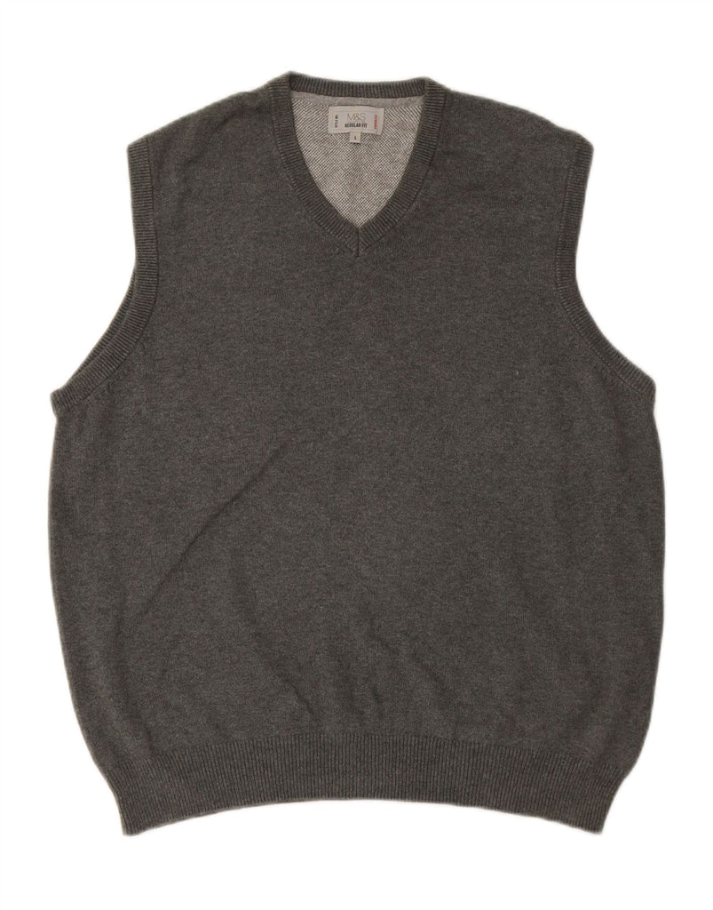 MARKS & SPENCER Mens Regular Fit Vest Tank Top Large Grey Cotton Vintage Marks & Spencer and Second-Hand Marks & Spencer from Messina Hembry 