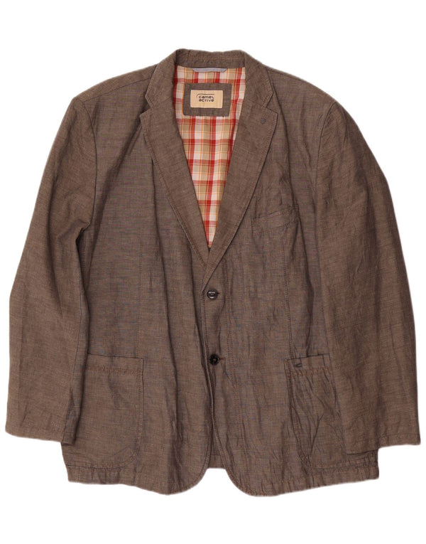 Camel Active Mens 2 Button Blazer Jacket UK 44 2XL Brown Linen