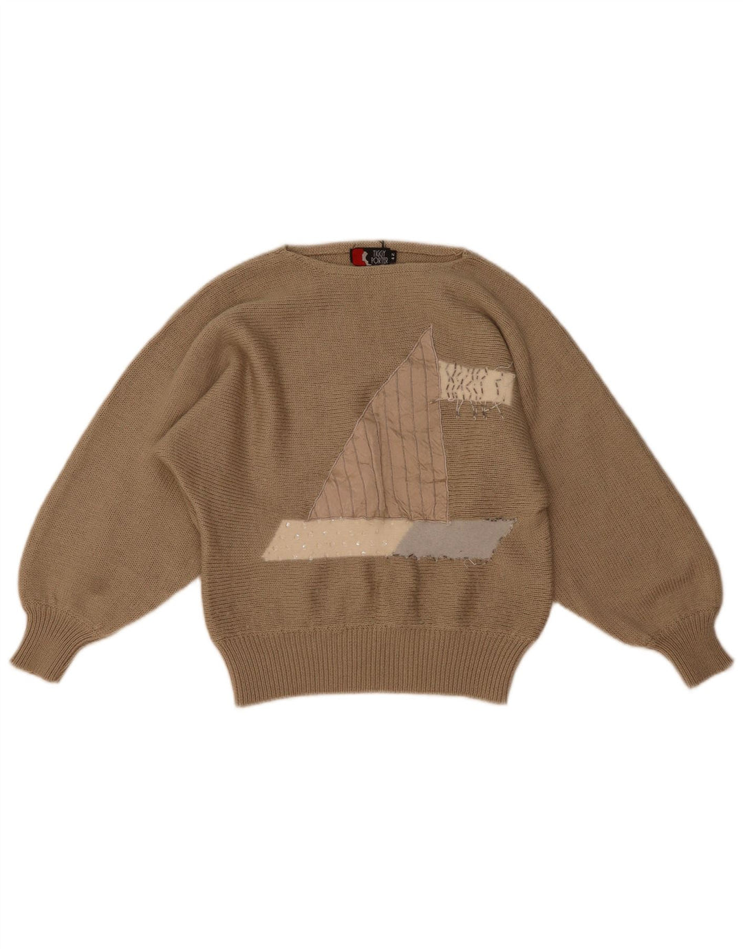 Vintage Womens Graphic Boat Neck Jumper Sweater IT 42 Medium Brown