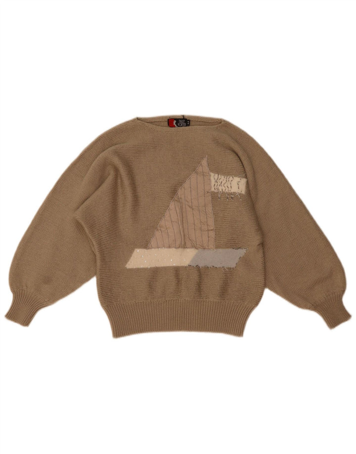 Vintage Womens Graphic Boat Neck Jumper Sweater IT 42 Medium Brown