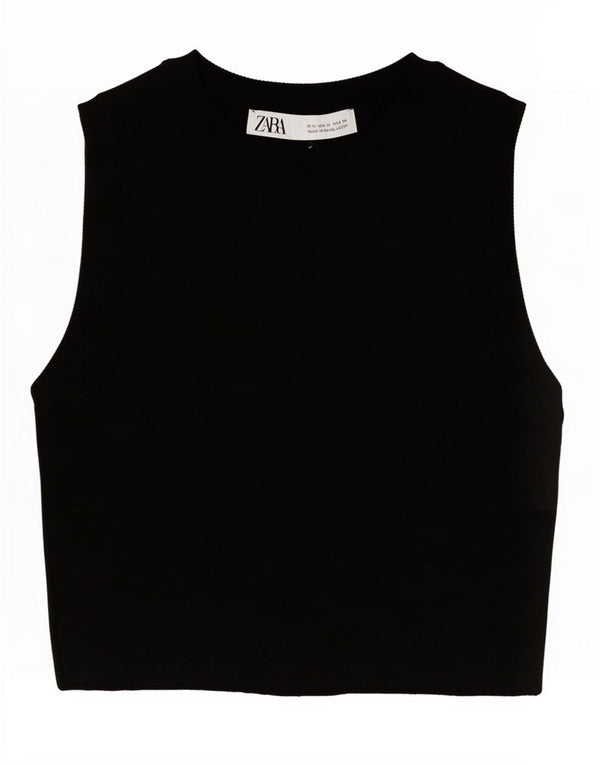 Zara Womens Crop Vest Top UK 12 Medium Black Viscose