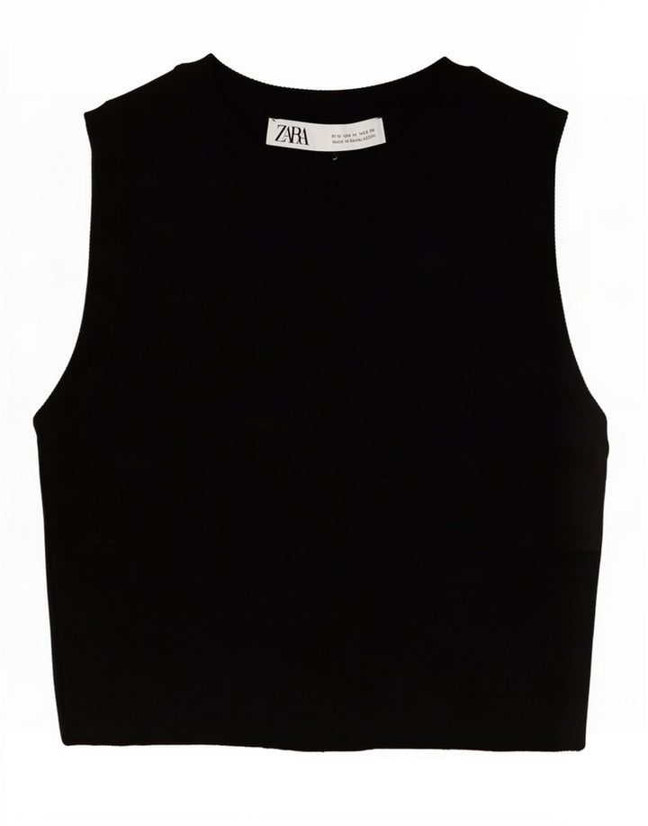Zara Womens Crop Vest Top UK 12 Medium Black Viscose