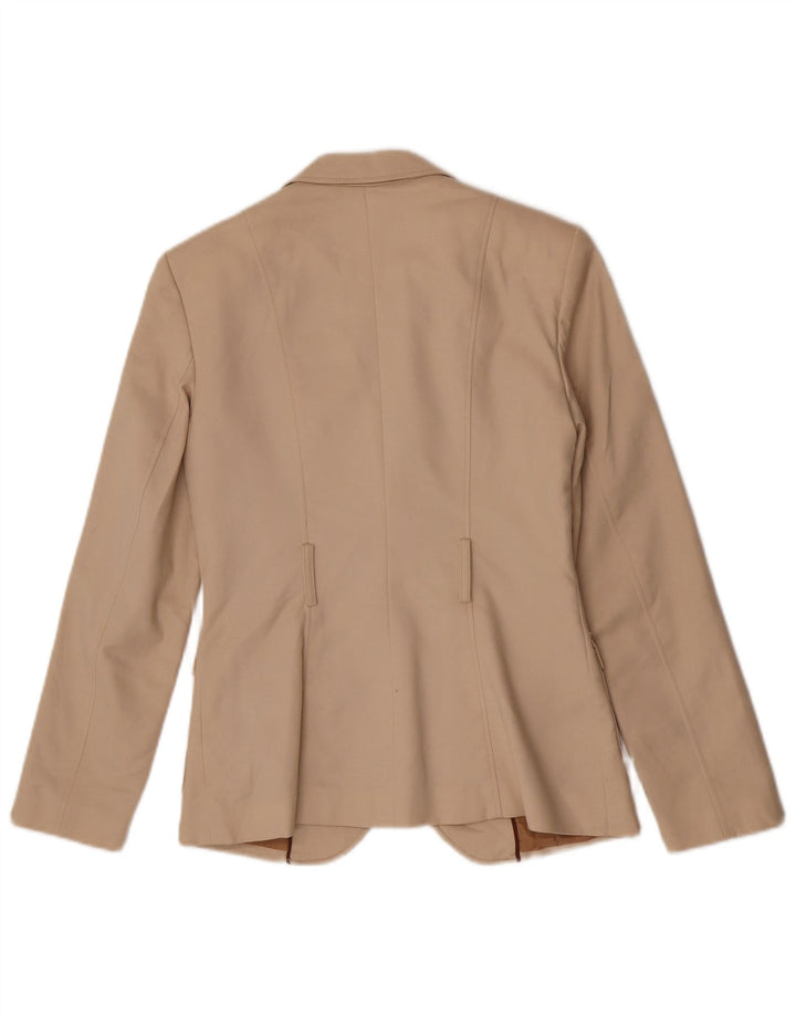 Zara Womens 2 Button Blazer Jacket UK 14 Medium Beige Cotton
