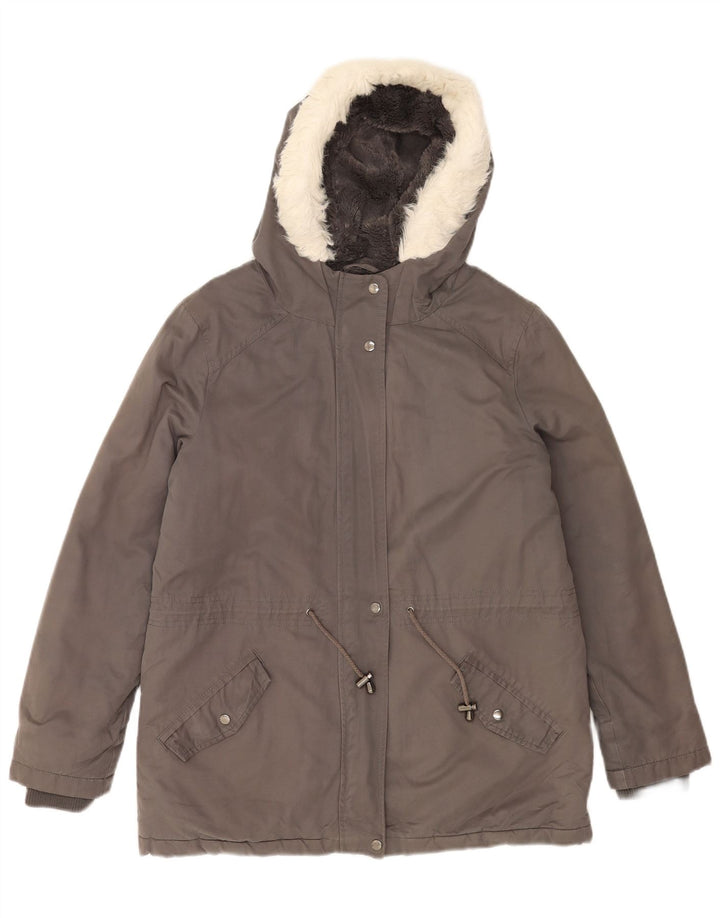 Oasis Womens Hooded Parka Jacket UK 14 Medium Grey Polyester
