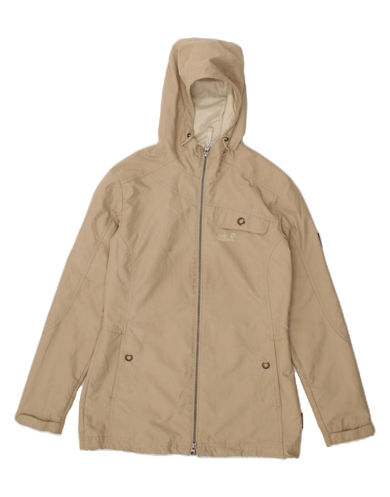 JACK WOLFSKIN Womens Hooded Rain Jacket UK 10 Small  Beige Polyester Vintage Jack Wolfskin and Second-Hand Jack Wolfskin from Messina Hembry 