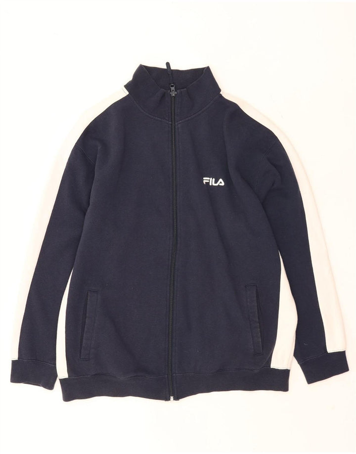 Fila Mens Tracksuit Top Jacket Large Navy Blue Colourblock Cotton