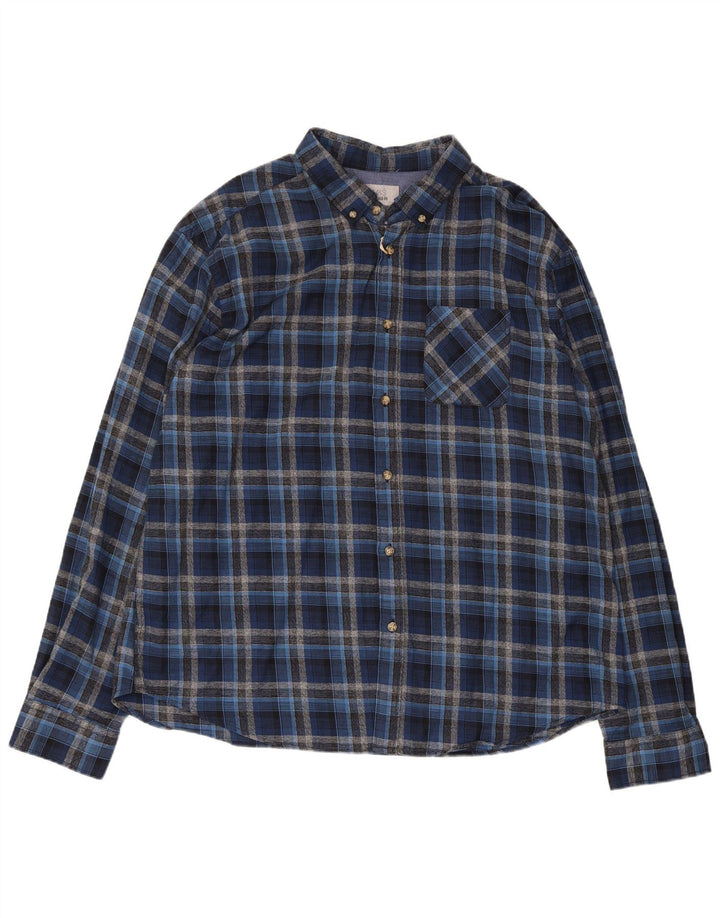 MARKS & SPENCER Mens Tailored Fit Flannel Shirt 2XL Blue Check Cotton