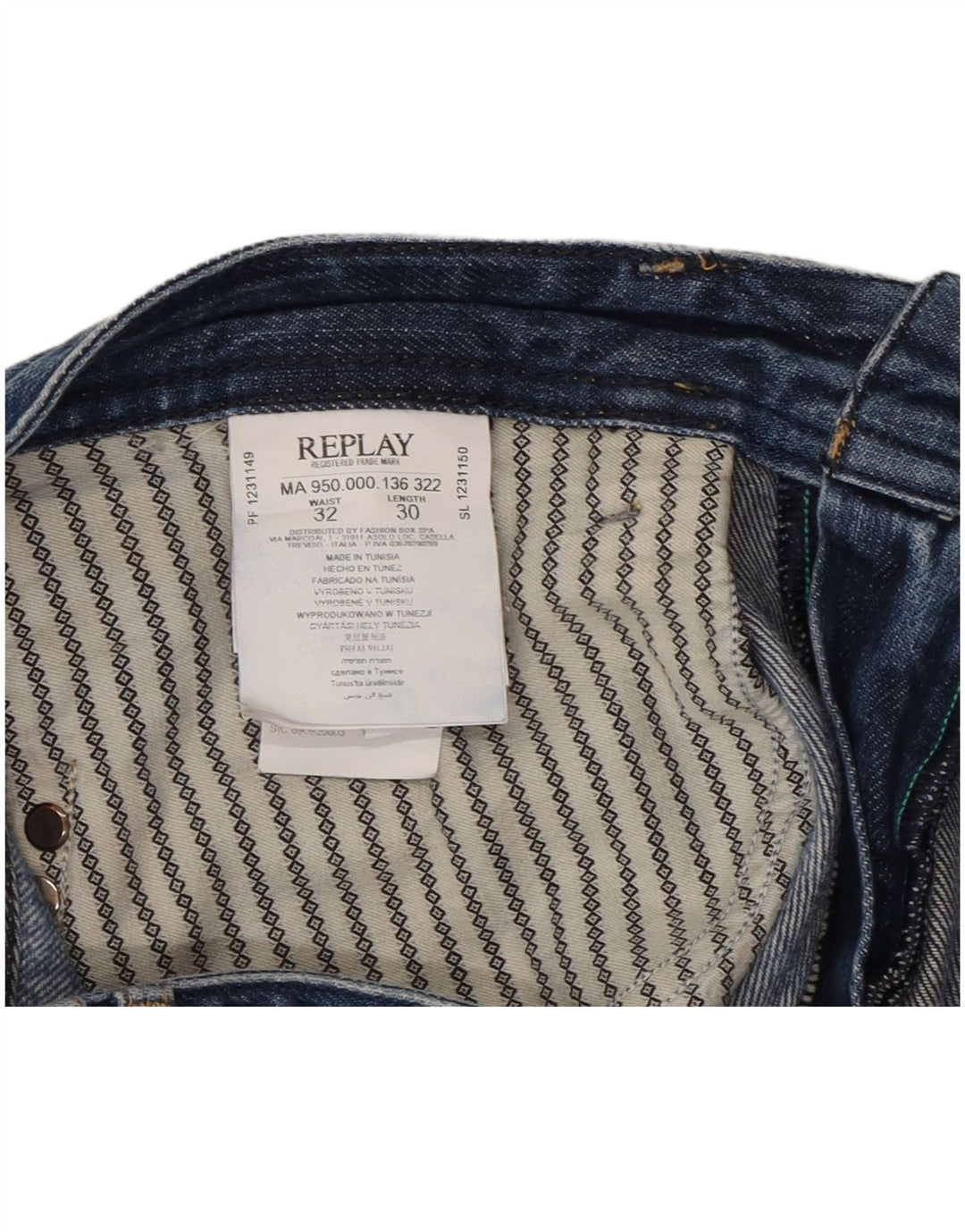 Replay Mens Rob Straight Jeans W32 L30 Blue Cotton