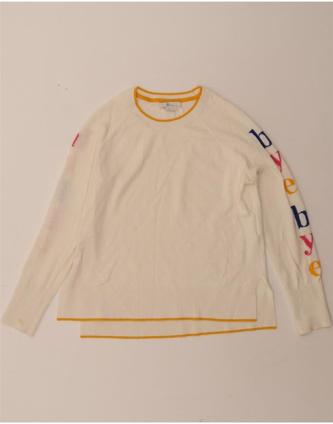 BODEN Womens Graphic Boat Neck Jumper Sweater UK 10 Small White Wool Vintage Boden and Second-Hand Boden from Messina Hembry 