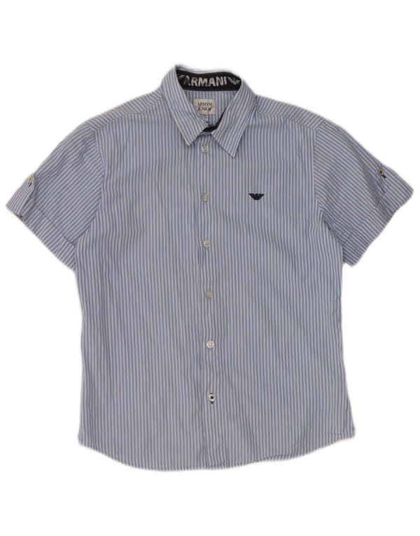 Armani Boys Short Sleeve Shirt 11-12 Years Blue Striped Cotton