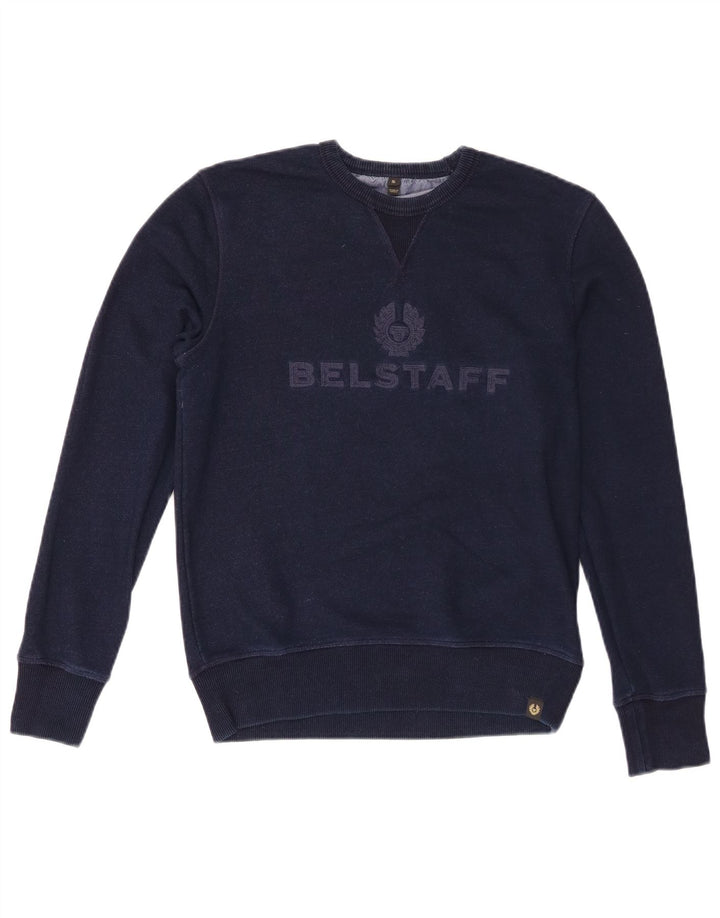 Belstaff Mens Graphic Sweatshirt Jumper Small Navy Blue Cotton