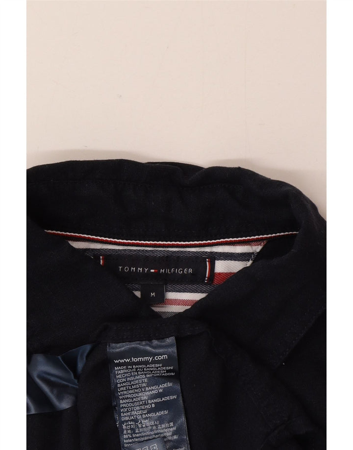 Tommy Hilfiger Mens Short Sleeve Shirt Medium Navy Blue Linen