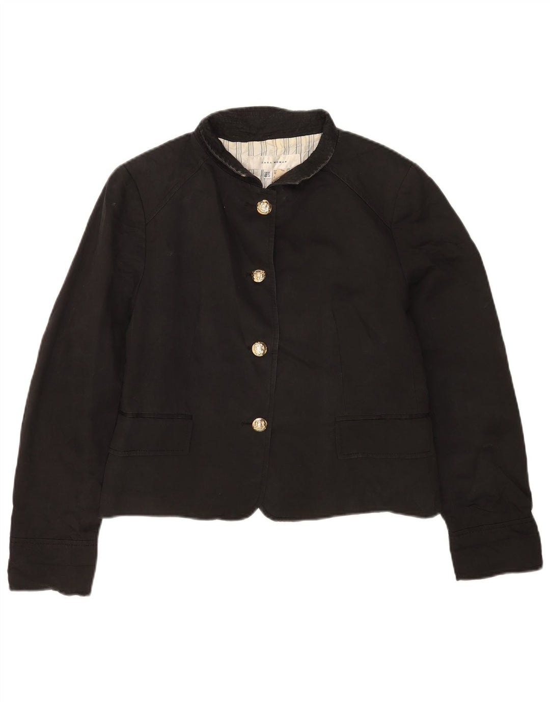 Zara Womens Crop Bomber Jacket UK 18 XL Black Cotton