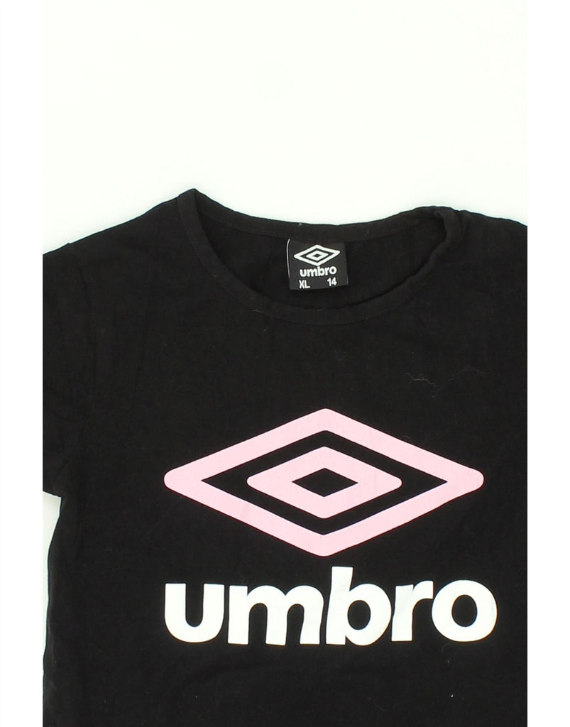 UMBRO Girls Graphic T-Shirt Top 13-14 Years XL Black Cotton Vintage Umbro and Second-Hand Umbro from Messina Hembry 