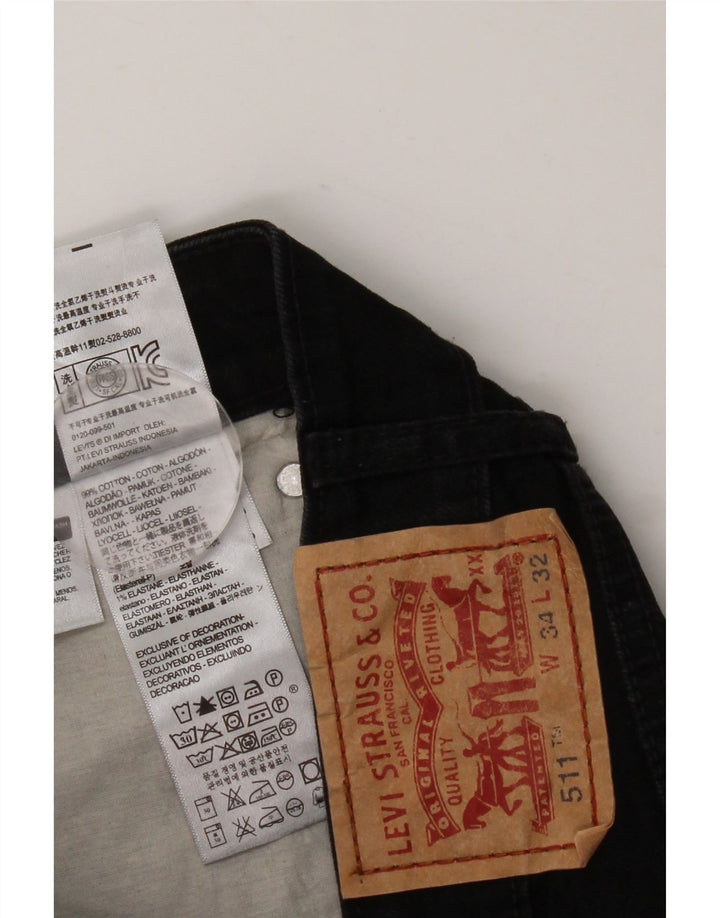 LEVI'S Mens 511 Slim Jeans W34 L32 Black Cotton