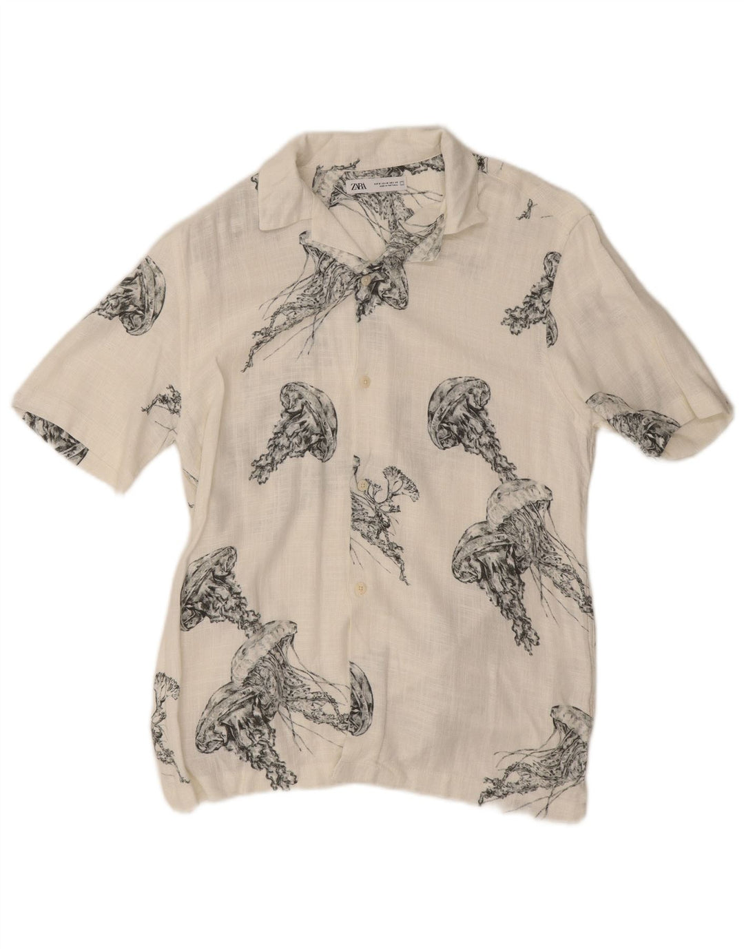 Zara Mens Abstract Pattern Short Sleeve Shirt Medium White Viscose