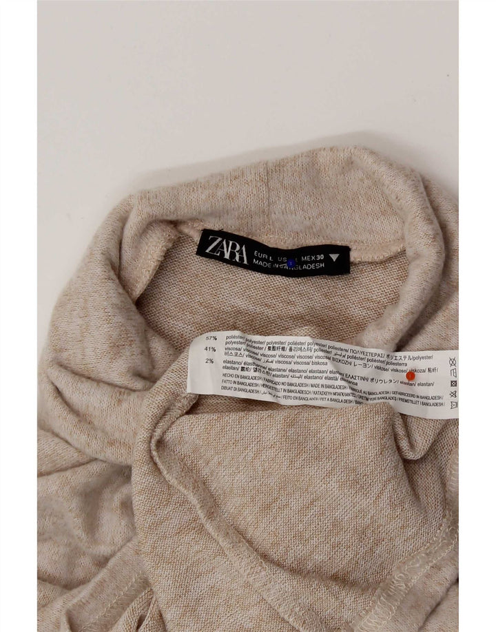 Zara Womens Top Long Sleeve UK 14 Large Beige Flecked Polyester
